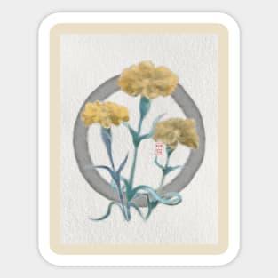 zen circle with sumiE watercolor yellow carnations Sticker